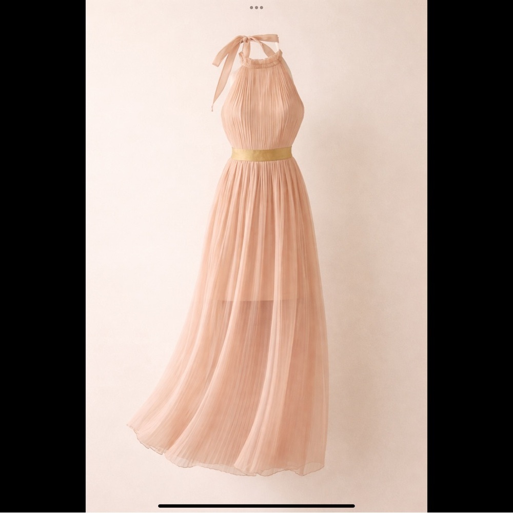 Lucy Paris Wedding Guest Pleated Chiffon Halter Maxi Dress Blush Pink Formal